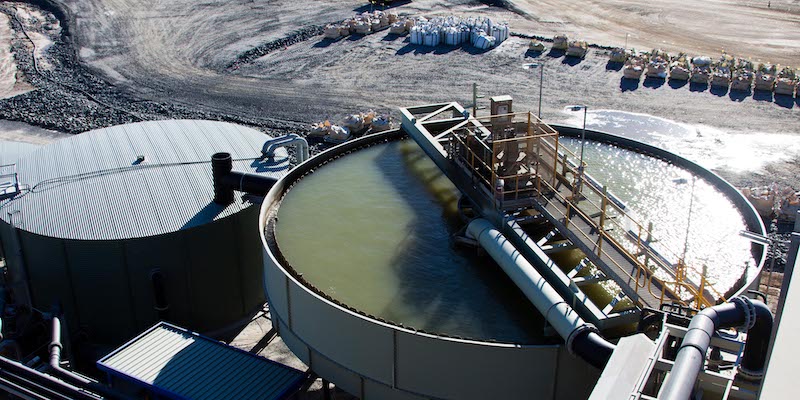 Overhead view of tanks of sulfuric acid