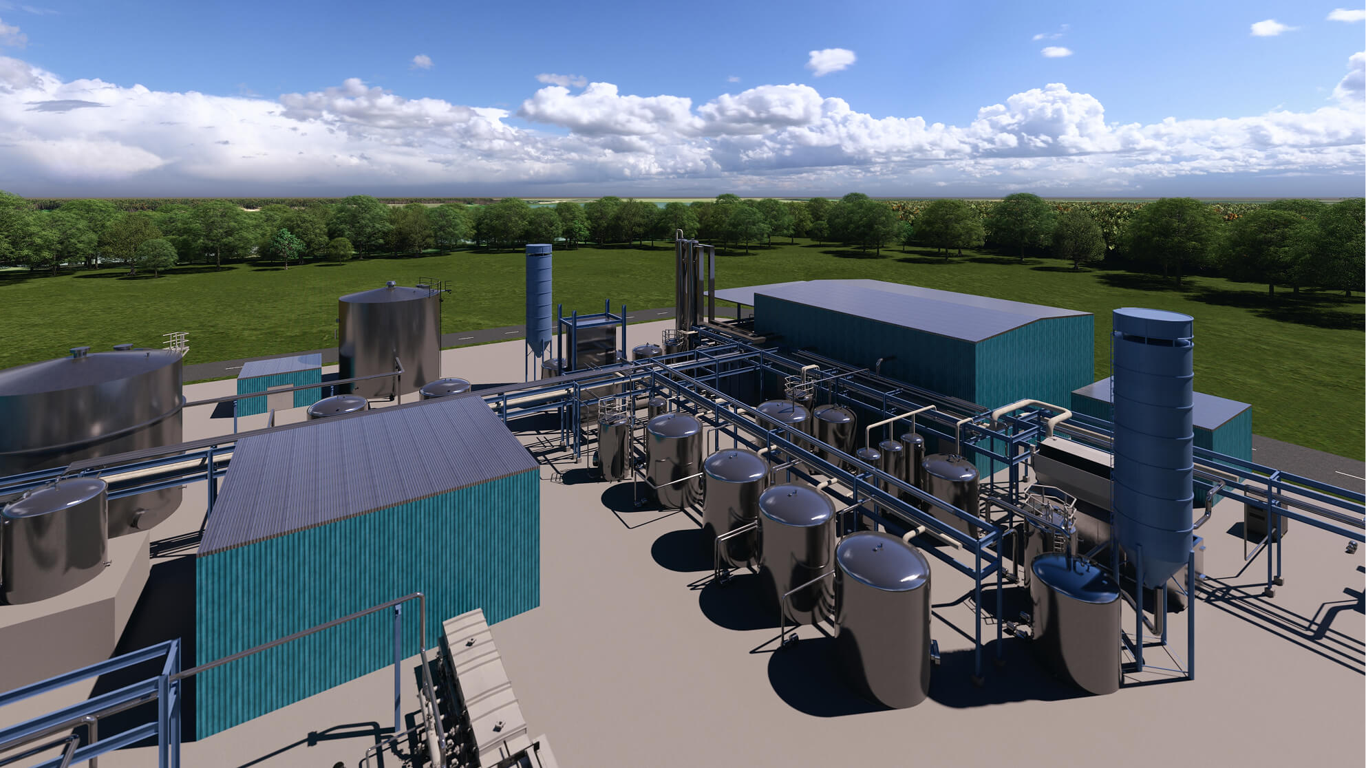 a 3D rendering of a Bio-Silicate production plant