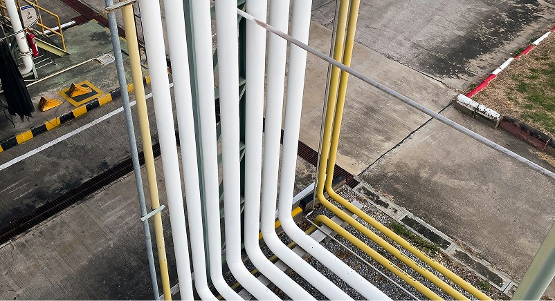 A complex network of pipelines used to transport fluids